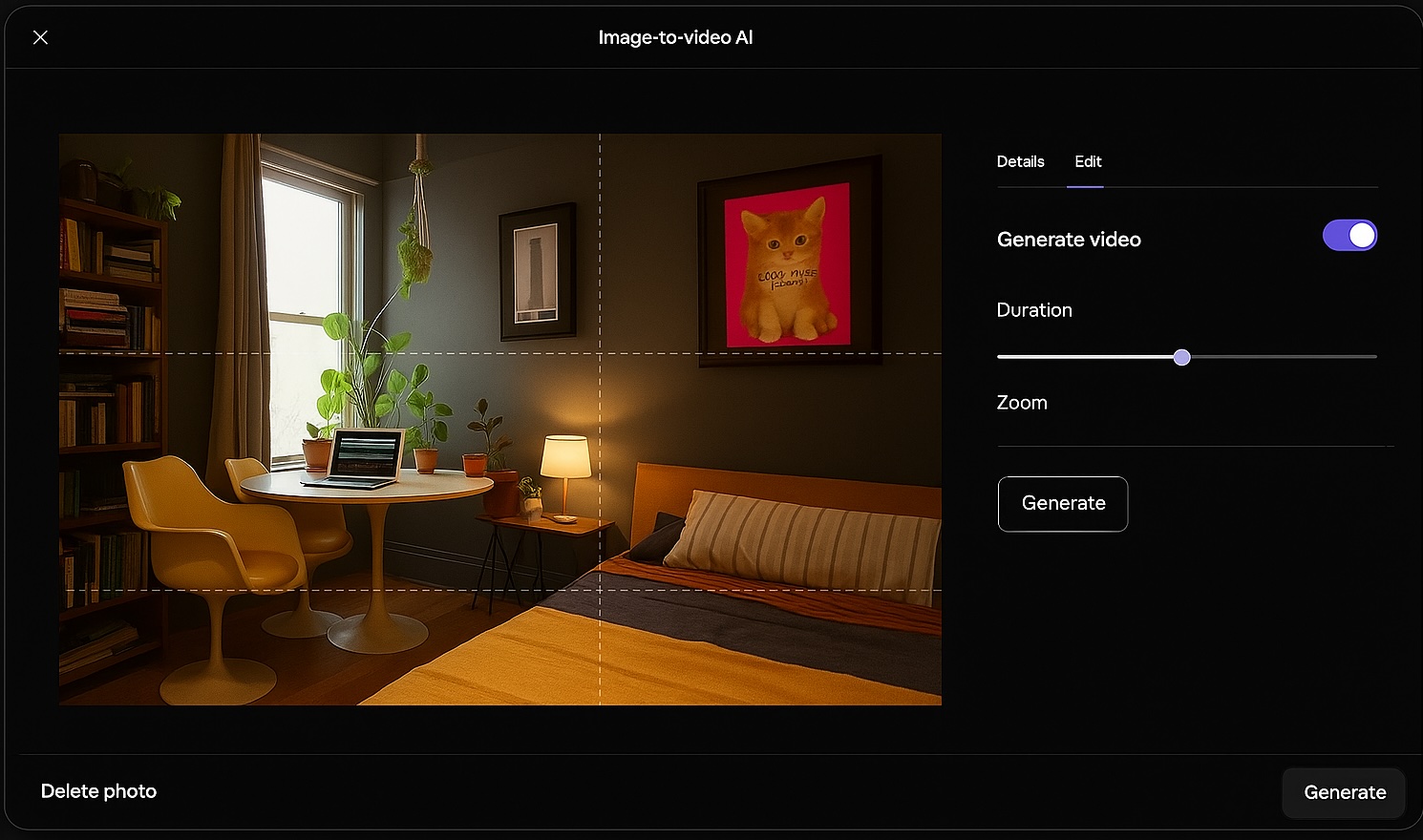 Video creation interface showing listing photos being transformed into video content